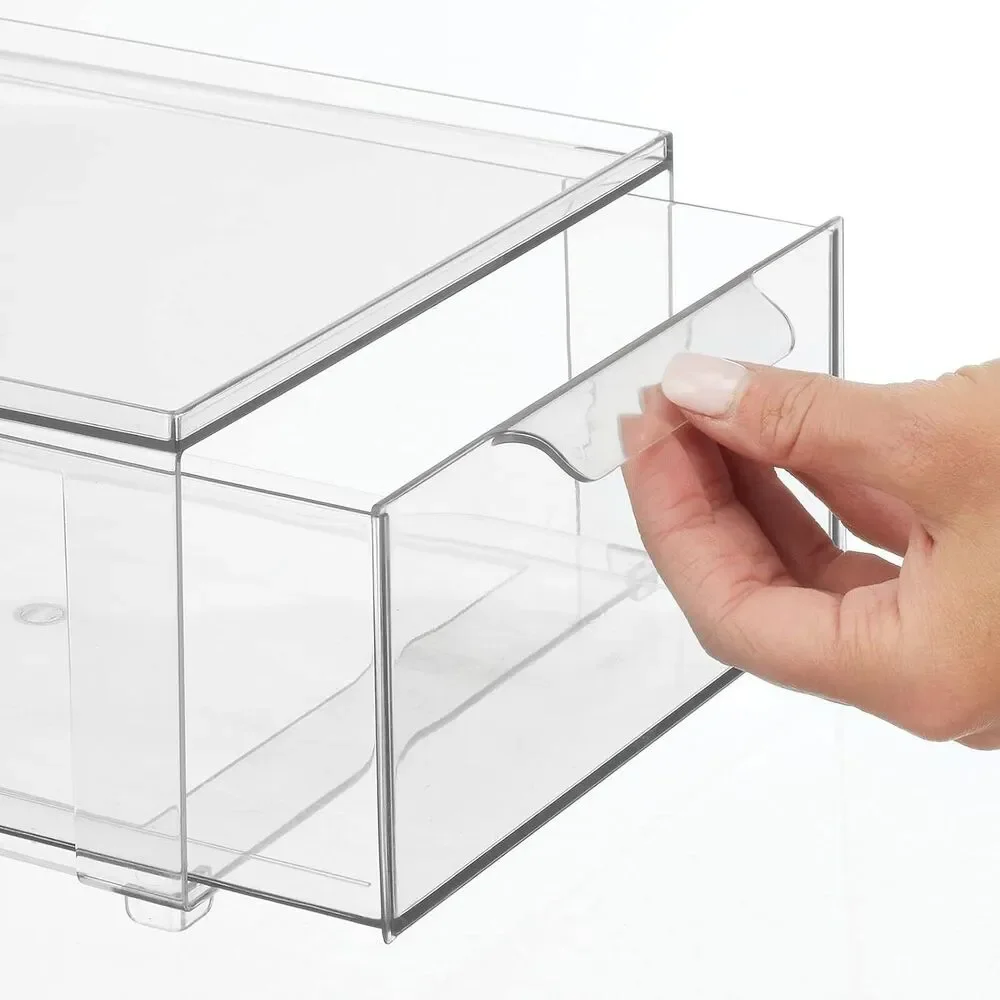 Stackable Storage Three (3) Drawers Set, Clear Plastic Organizer Bins NEW